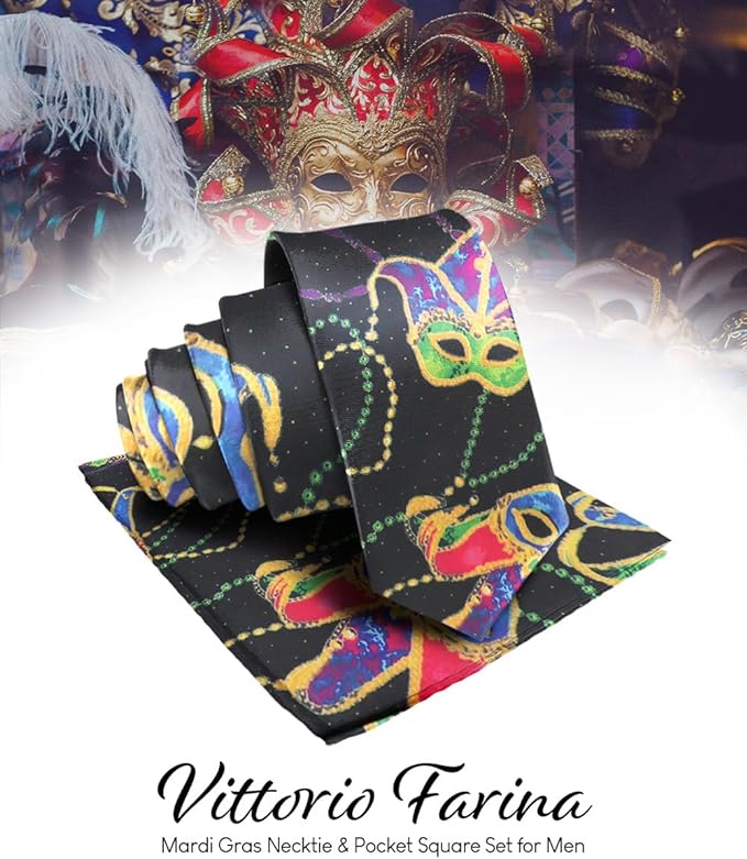 Vittorio Farina Men's Mardi Gras Satin Necktie and Pocket Square