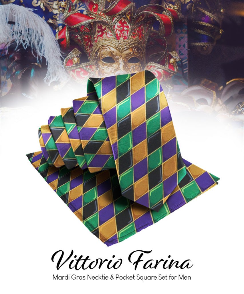 Vittorio Farina Men's Mardi Gras Satin Necktie and Pocket Square