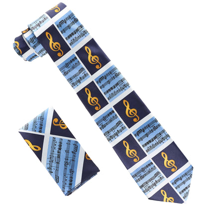 Vittorio Farina Men's Red and Gold Trombone Musical Necktie and Pocket Square