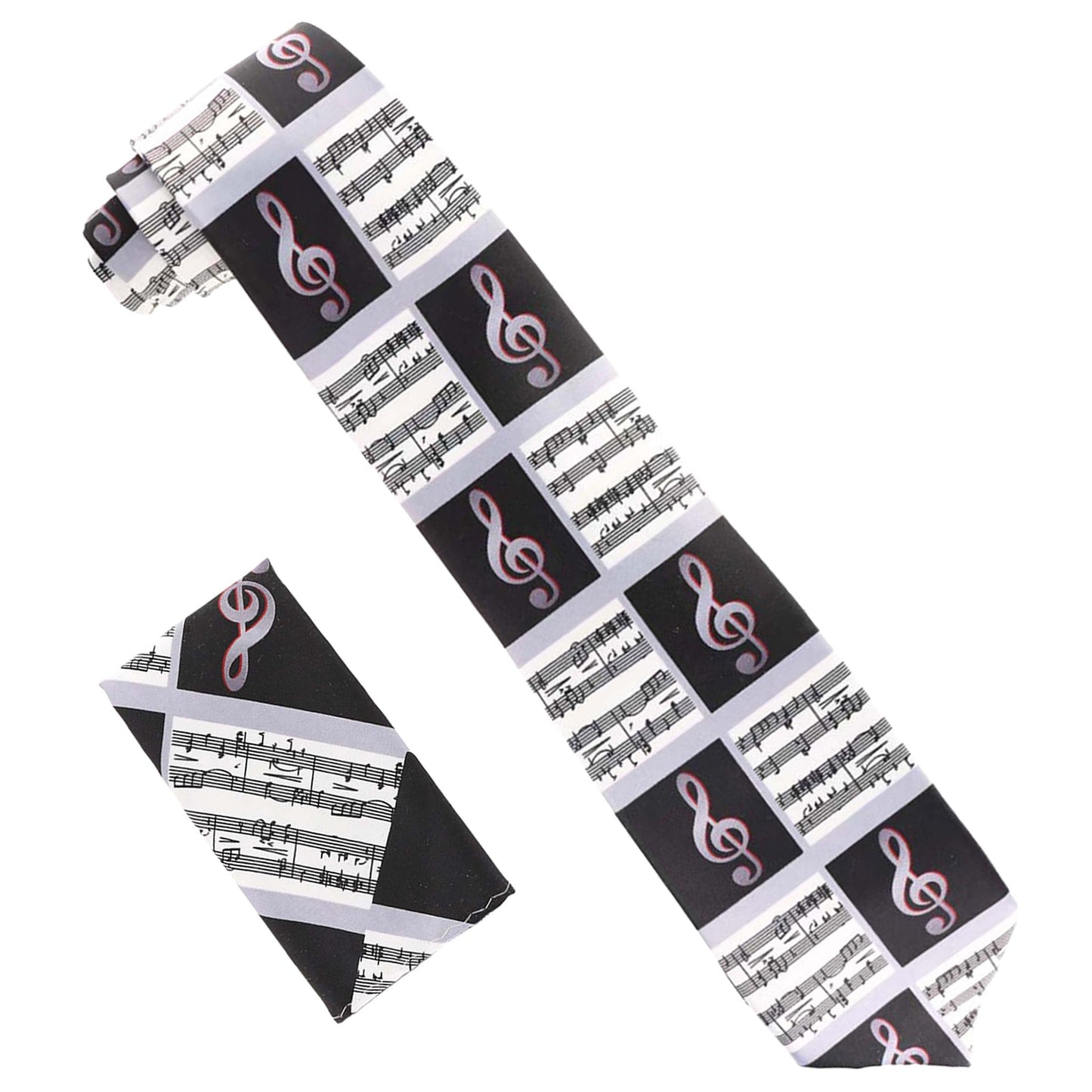 Vittorio Farina Men's Red and Gold Trombone Musical Necktie and Pocket Square