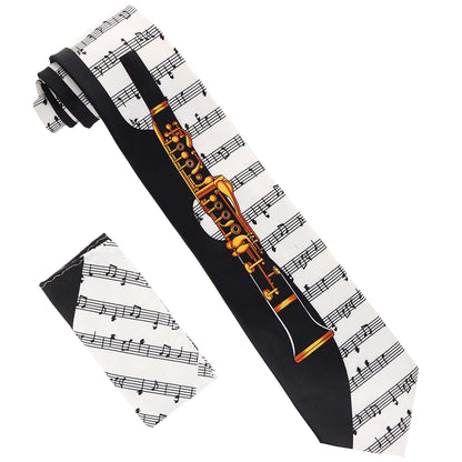 Vittorio Farina Men's Red and Gold Trombone Musical Necktie and Pocket Square