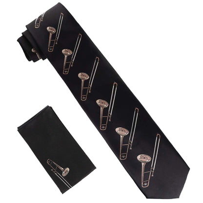 Vittorio Farina Men's Red and Gold Trombone Musical Necktie and Pocket Square