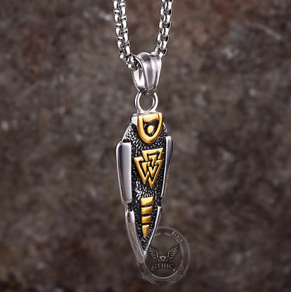Nordic Valknut Spear of Odin Stainless Steel Necklace