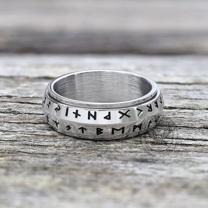 Nordic Viking Runes Stainless Steel Spinner Ring