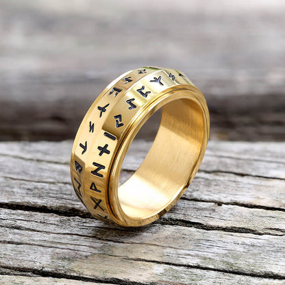 Nordic Viking Runes Stainless Steel Spinner Ring