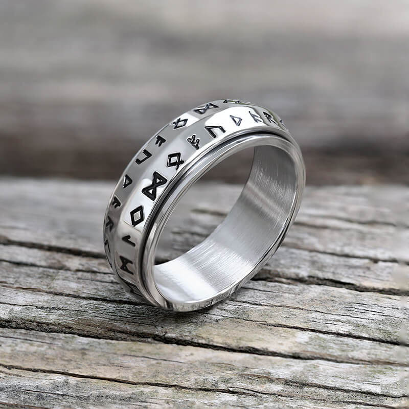 Nordic Viking Runes Stainless Steel Spinner Ring