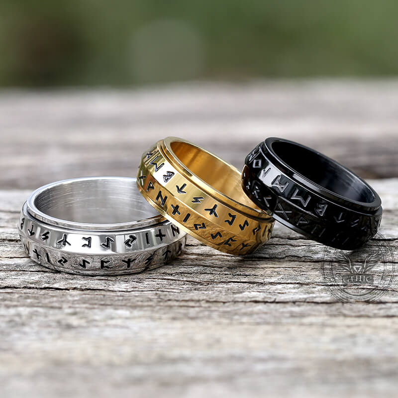 Nordic Viking Runes Stainless Steel Spinner Ring