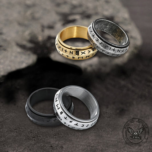 Nordic Viking Runes Stainless Steel Spinner Ring