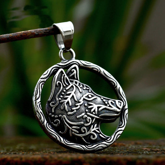 Nordic Viking Wolf Head Stainless Steel Pendant