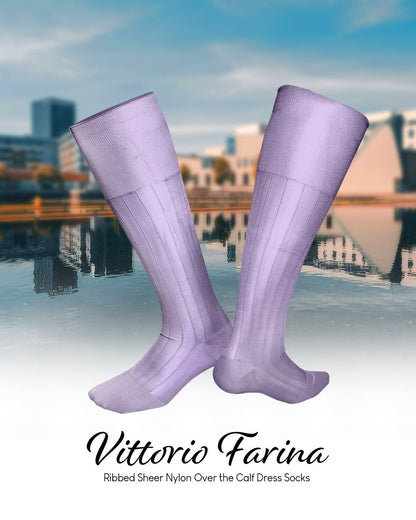 Vittorio Farina Men's Ribbed Shear Nylon Over The Calf Dress Socks