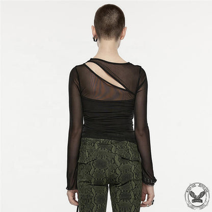Oblique Slit Fitting Mesh Slim Shirt