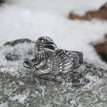 Odin Ravens Huginn and Munin Stainless Steel Viking Ring