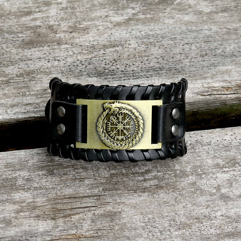 Ouroboros Vegvisir Wristband Leather Bracelet
