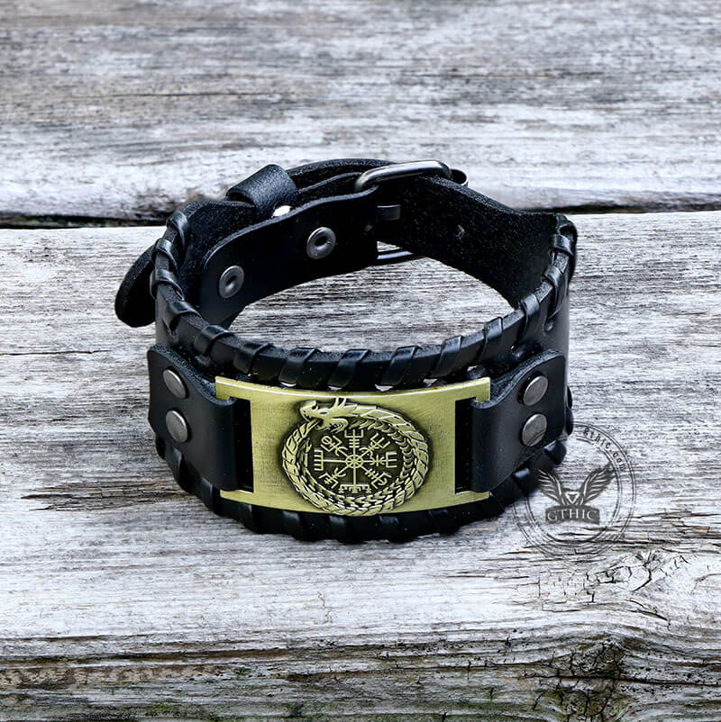 Ouroboros Vegvisir Wristband Leather Bracelet