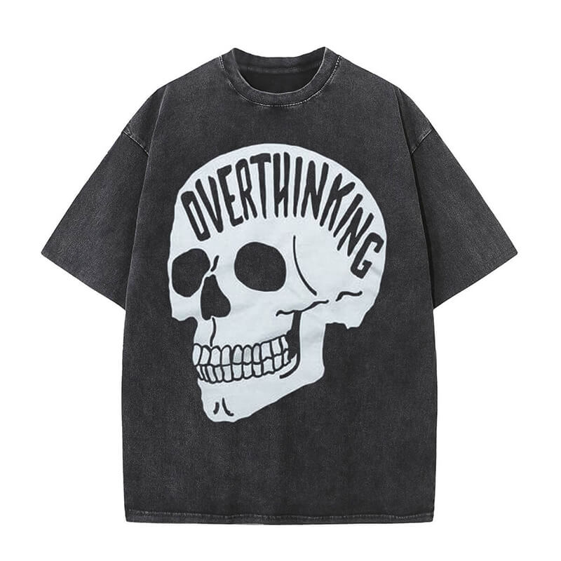 Overthinking Skull Print Washed T-shirt