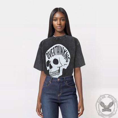 Overthinking Skull Print Washed T-shirt