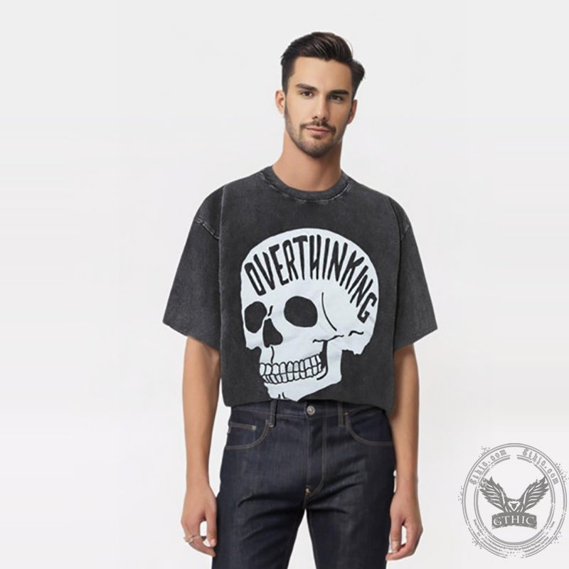 Overthinking Skull Print Washed T-shirt