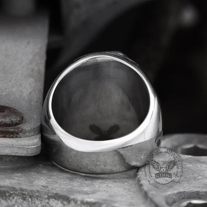 Owl And Ouroboros Stainless Steel Ring
