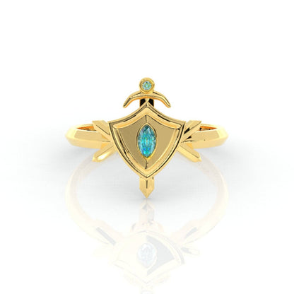 Paladin's Shield Ring (Unisex)- 14k Yellow Gold Video Game Inspired Rings