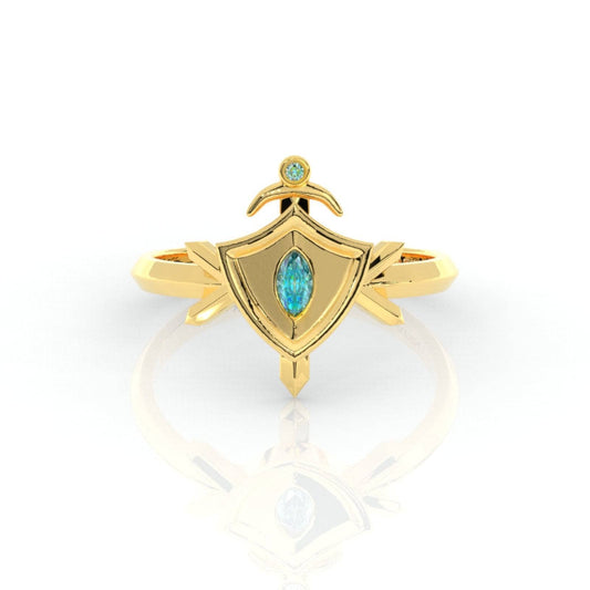 Paladin's Shield Ring (Unisex)- 14k Yellow Gold Video Game Inspired Rings