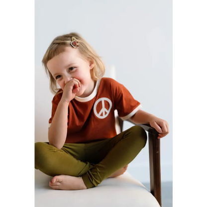 Embroidered Peace Sign T-Shirt in Auburn for Kids