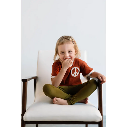 Embroidered Peace Sign T-Shirt in Auburn for Kids