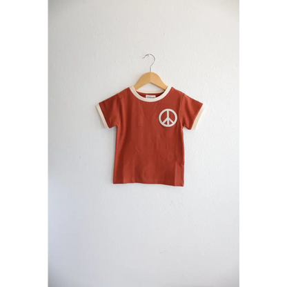 Embroidered Peace Sign T-Shirt in Auburn for Kids
