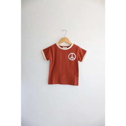 Embroidered Peace Sign T-Shirt in Auburn for Kids