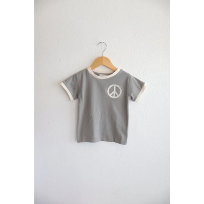 Peace Embroidered Ringer Tee in Moon for Kids