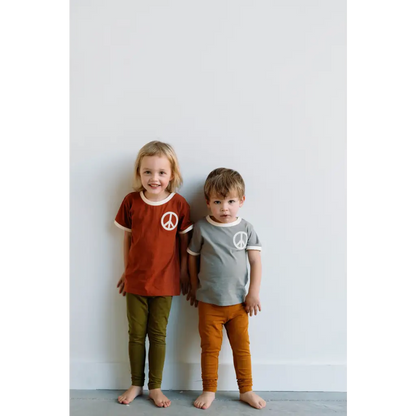 Peace Embroidered Ringer Tee in Moon for Kids