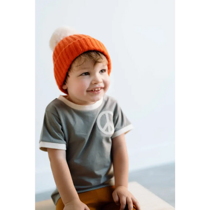 Peace Embroidered Ringer Tee in Moon for Kids