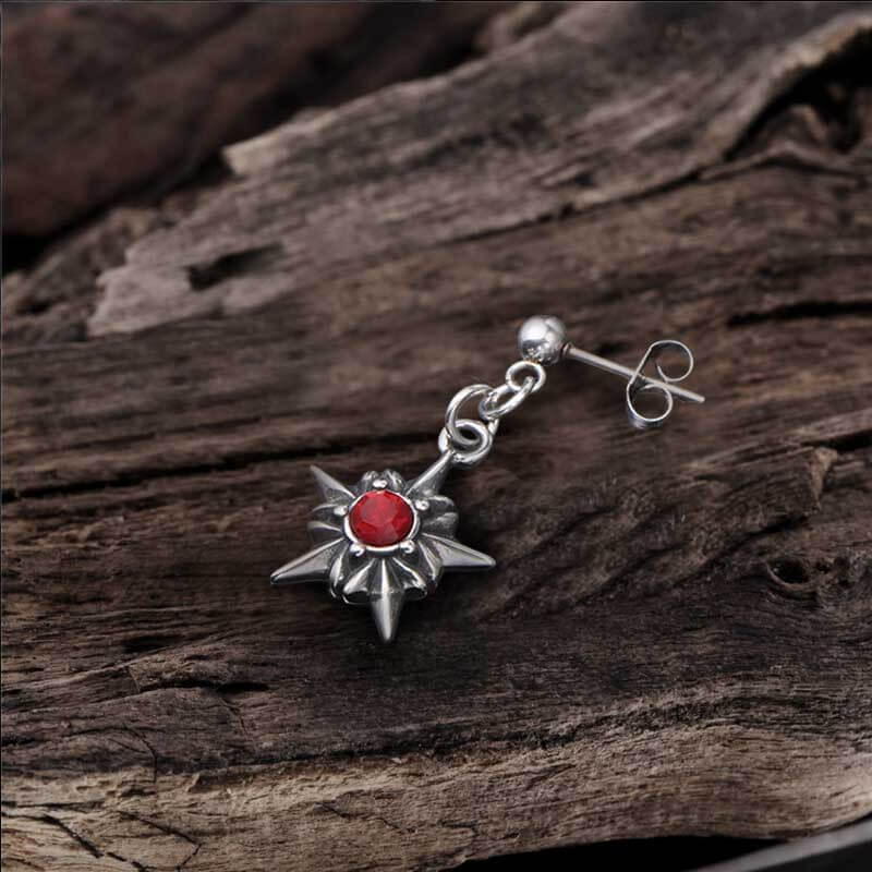 Pentagram Red Gemstone Stainless Steel Stud Earrings