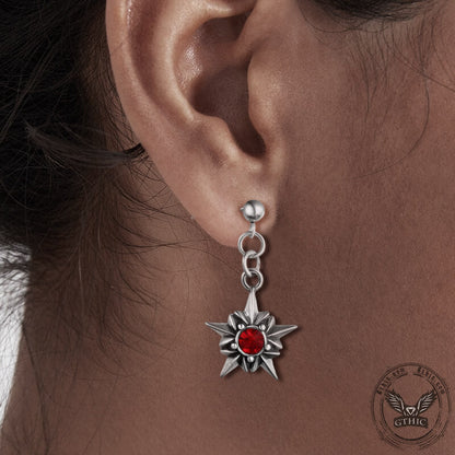 Pentagram Red Gemstone Stainless Steel Stud Earrings