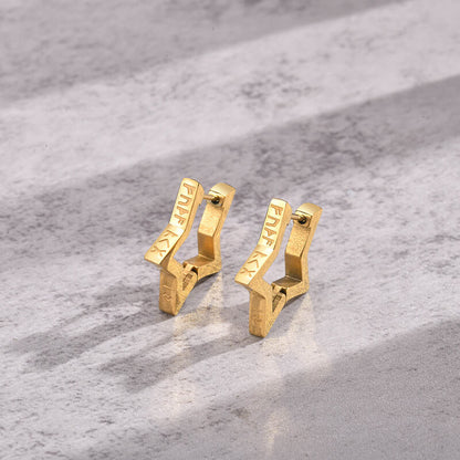 Pentagram Viking Rune Stainless Steel Stud Earrings
