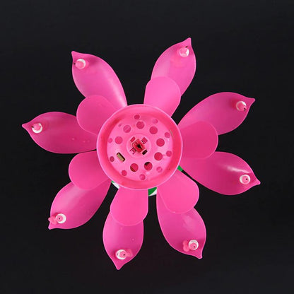 Pink "Happy Birthday" Singing Musical Flower Candle - Rotating Party Light Magical Lotus Music Cake Candles