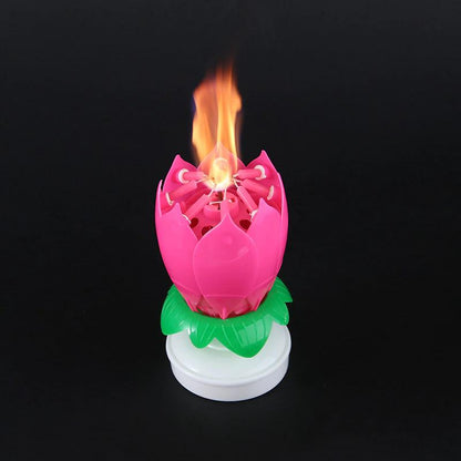 Pink "Happy Birthday" Singing Musical Flower Candle - Rotating Party Light Magical Lotus Music Cake Candles