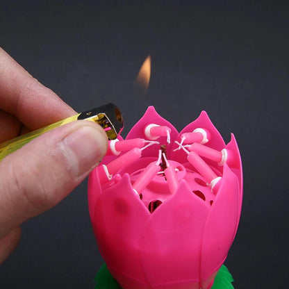 Pink "Happy Birthday" Singing Musical Flower Candle - Rotating Party Light Magical Lotus Music Cake Candles