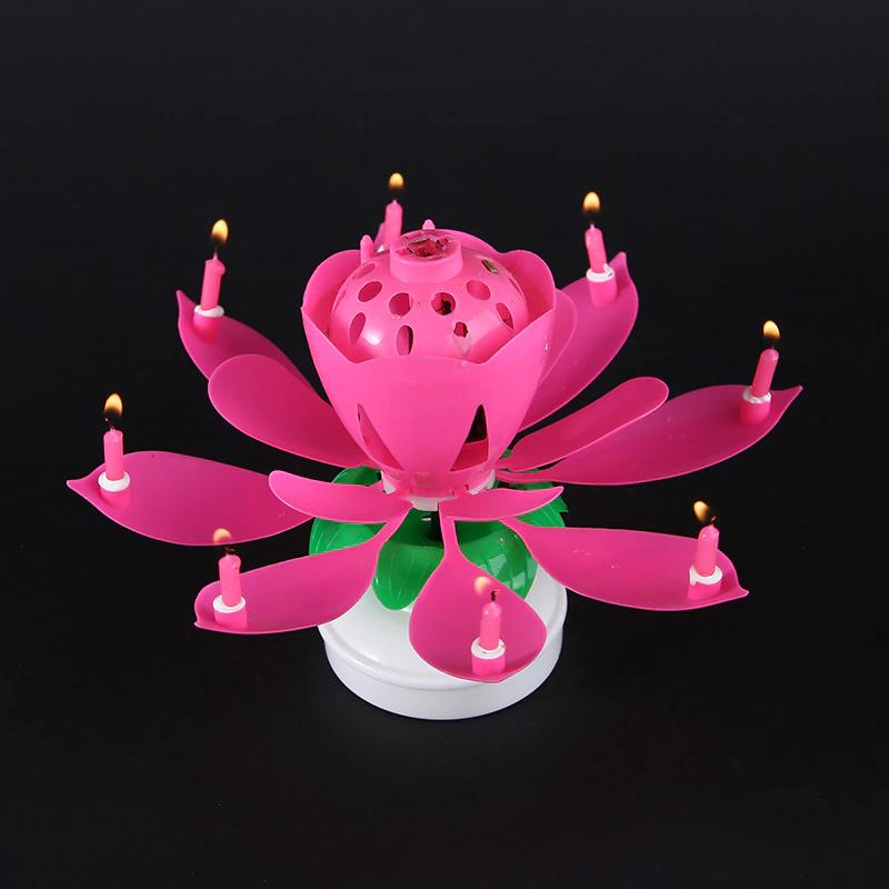 Pink "Happy Birthday" Singing Musical Flower Candle - Rotating Party Light Magical Lotus Music Cake Candles