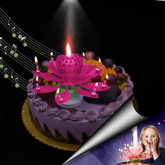 Pink "Happy Birthday" Singing Musical Flower Candle - Rotating Party Light Magical Lotus Music Cake Candles