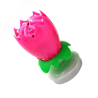 Pink "Happy Birthday" Singing Musical Flower Candle - Rotating Party Light Magical Lotus Music Cake Candles