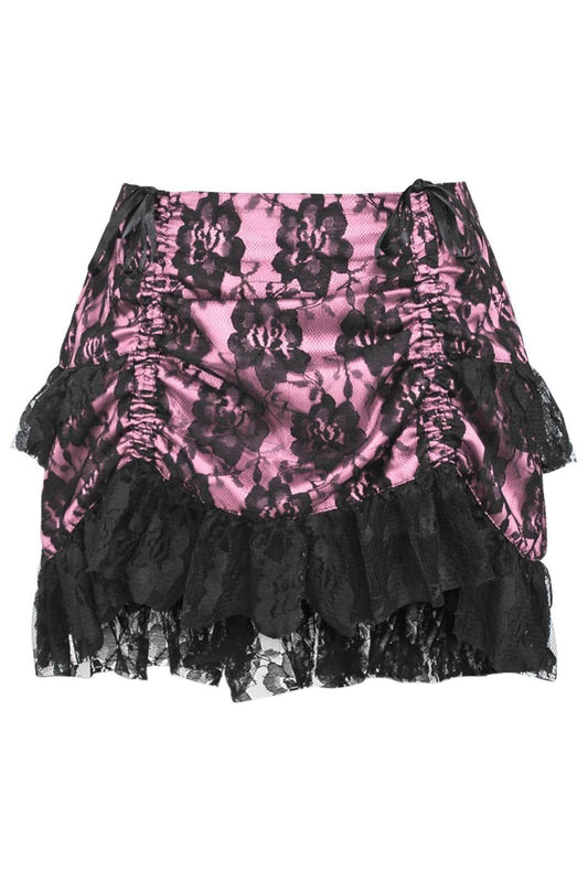 Pink/Black Lace Ruched Bustle Skirt