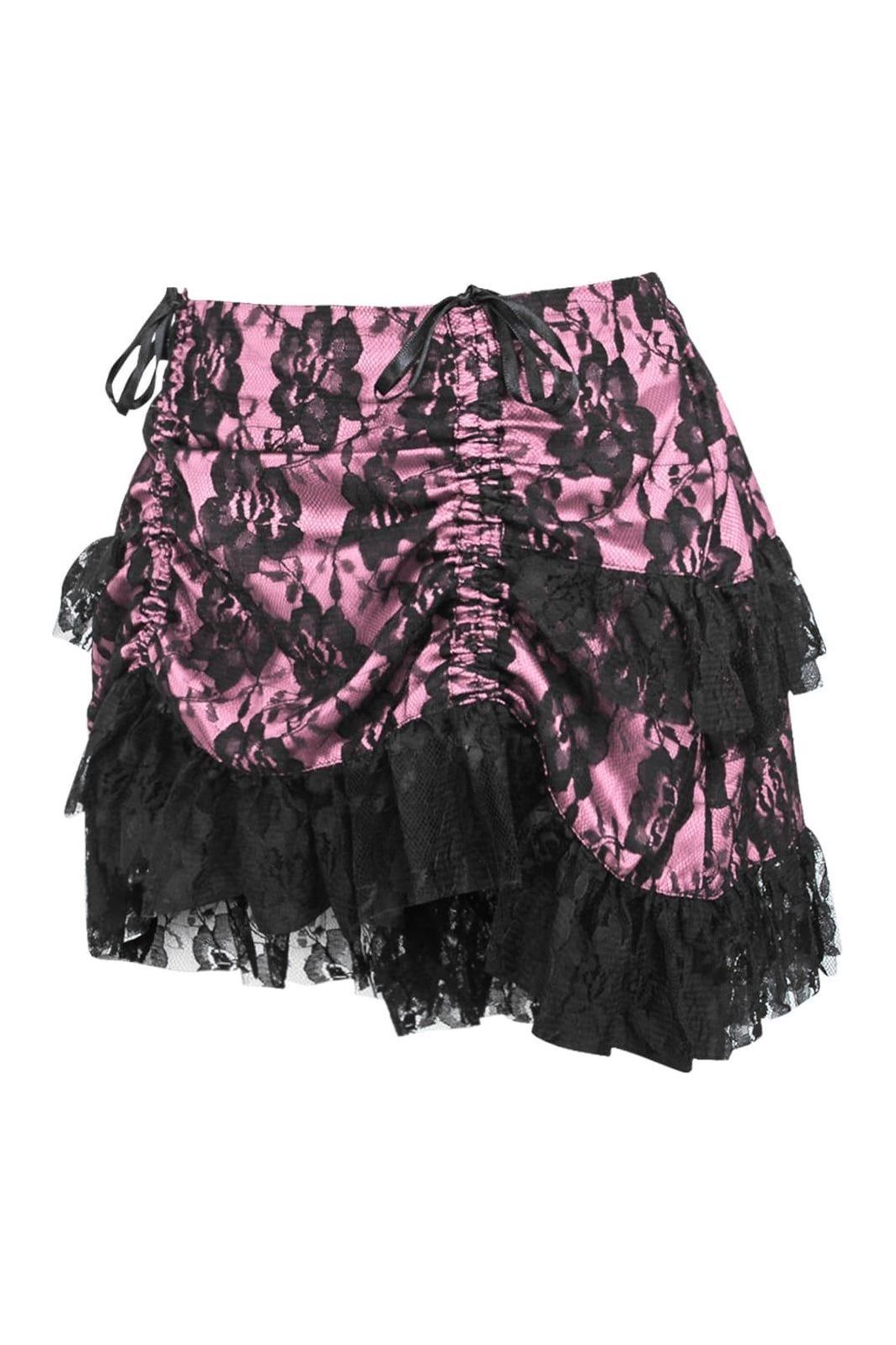 Pink/Black Lace Ruched Bustle Skirt