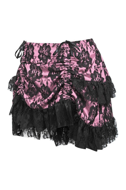 Pink/Black Lace Ruched Bustle Skirt