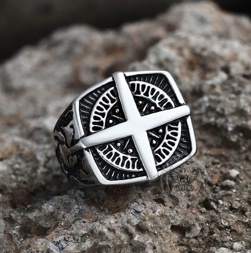 Pirate Compass Cross Stainless Steel Ring