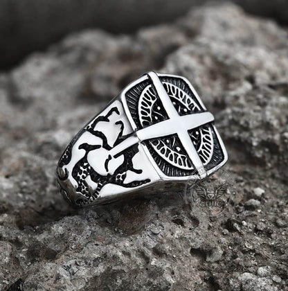 Pirate Compass Cross Stainless Steel Ring