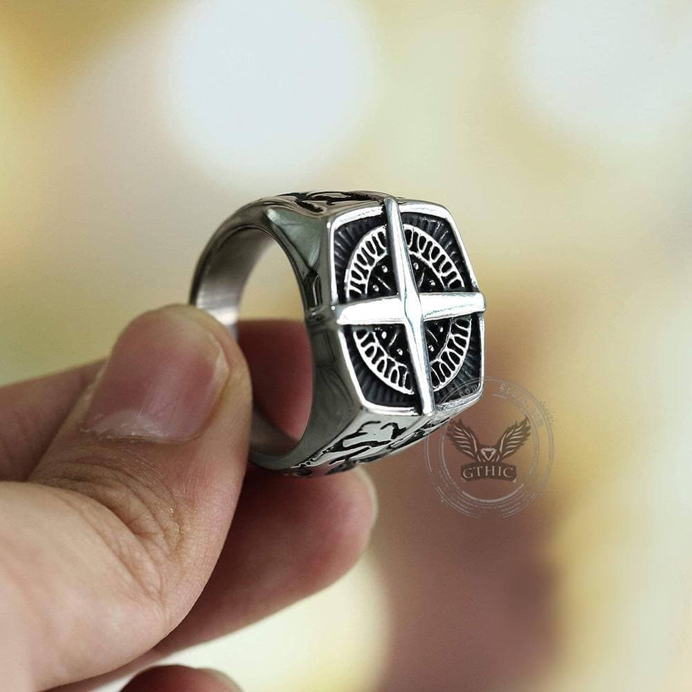 Pirate Compass Cross Stainless Steel Ring