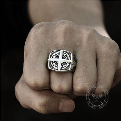 Pirate Compass Cross Stainless Steel Ring
