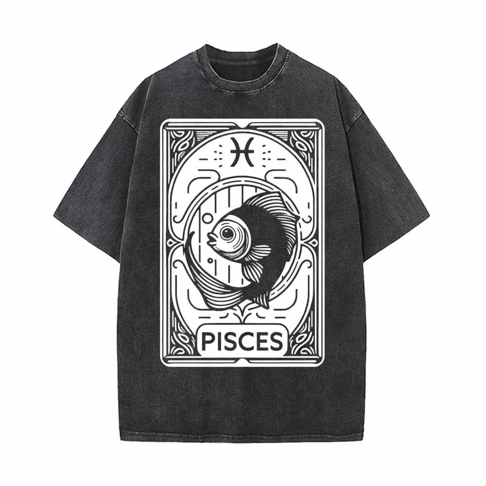 Pisces Tarot Card Horoscope Vintage Washed T-shirt
