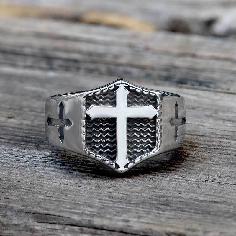 Polished Cross Stainless Steel Christian Ring