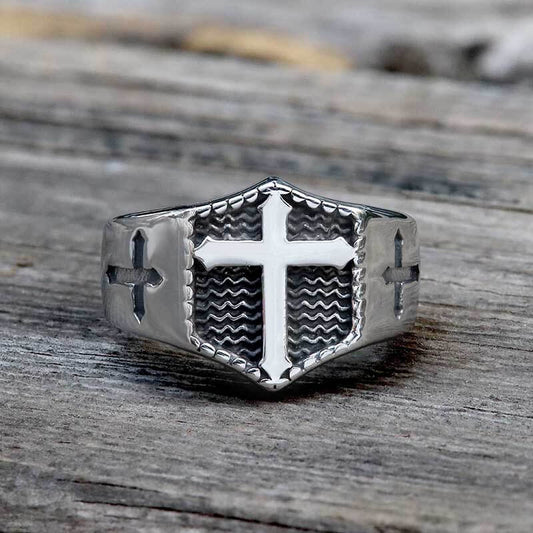 Polished Cross Stainless Steel Christian Ring